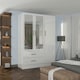 image 2 of Modern 3-Door High Gloss Wardrobe with Dual Mirrors, Gold Accent Handles, Drawers & Shelves-116cm Wide White | White116cm
