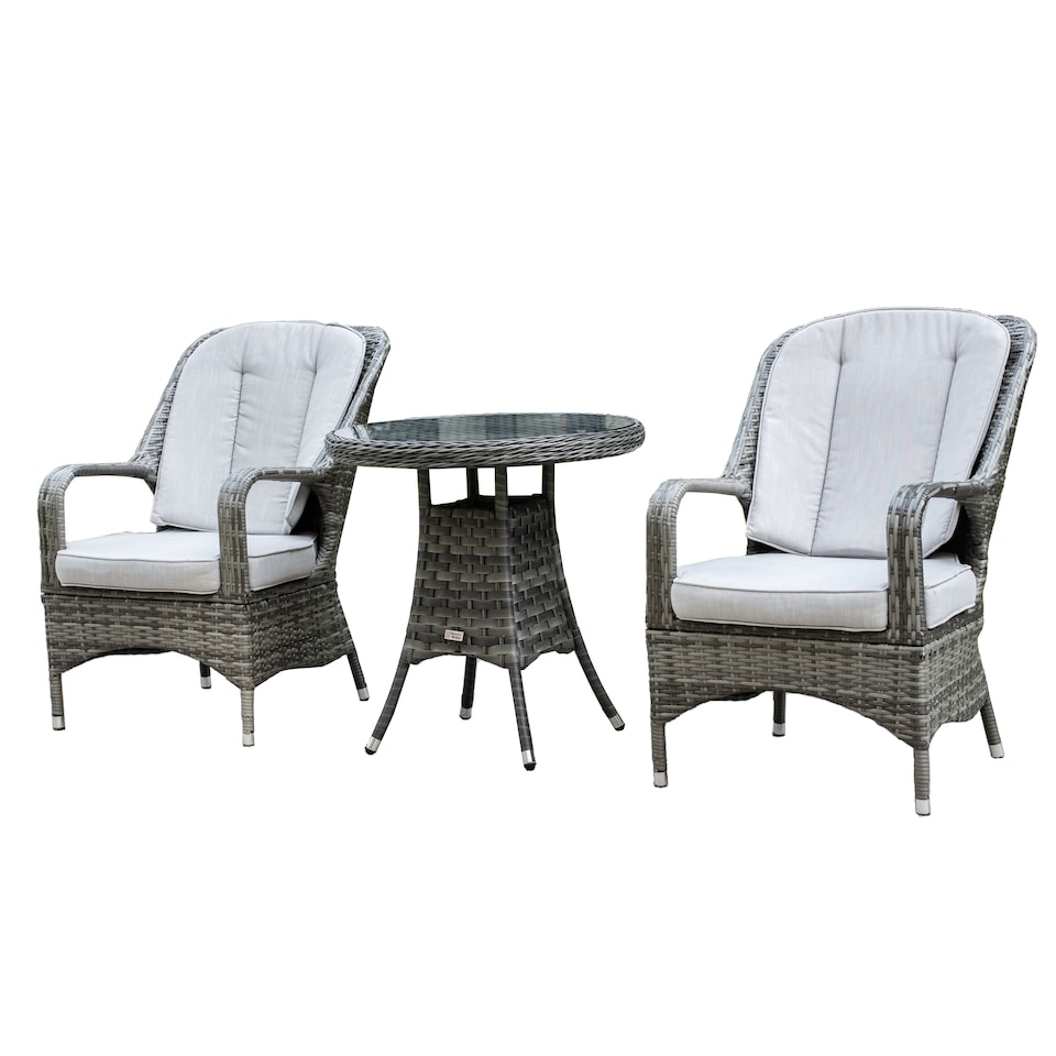 image 1 of Direct Wicker Garden Aluminum Rattan Bistro Set, Round Table and 2 Armchairs