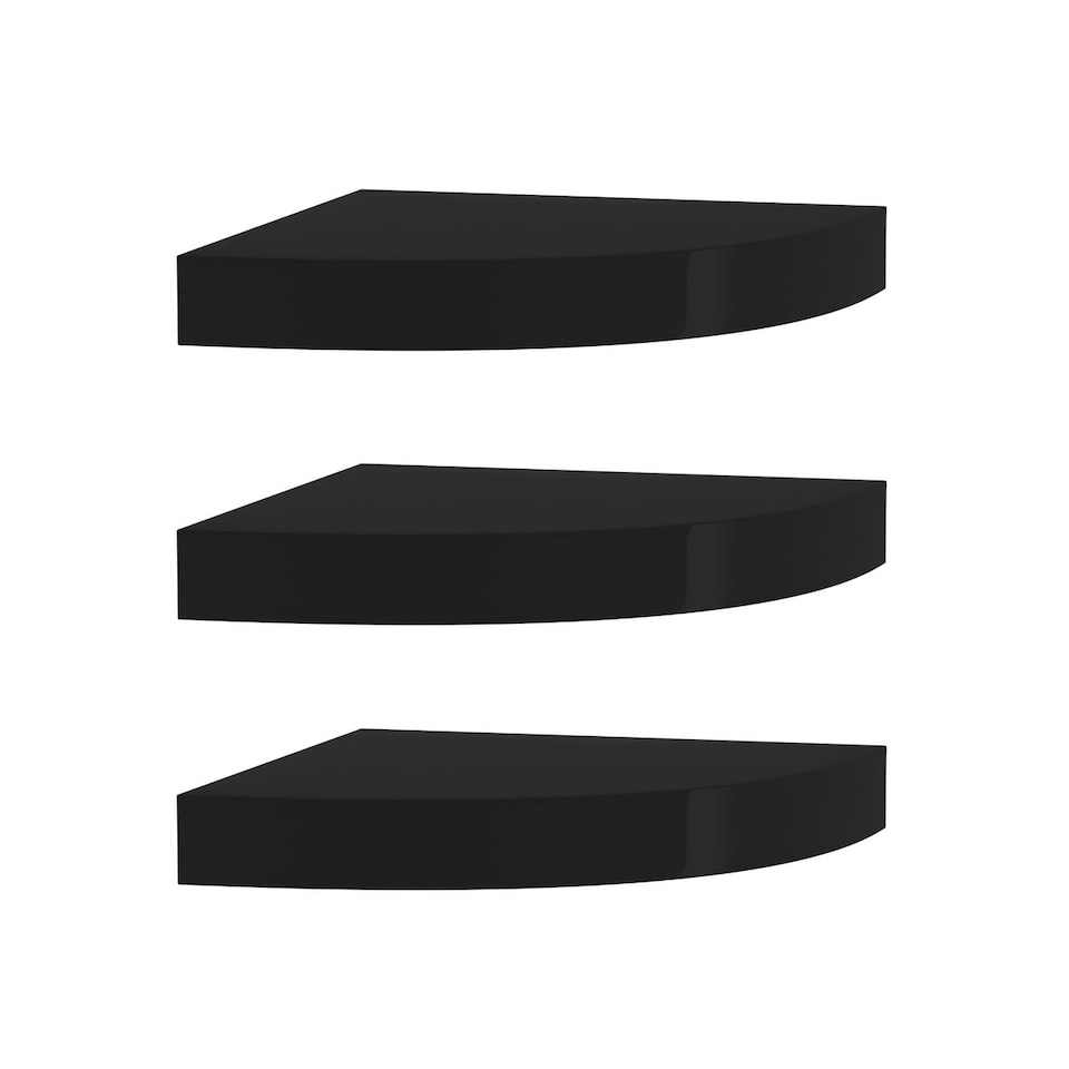 image 1 of Wooden Wall Mounted Floating Corner Shelf - Set of 3 | Black | 3