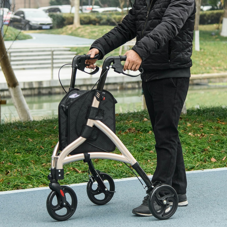 image 1 of HOMCOM Lightweight Aluminium 3-Wheel Rollator with Adjustable Handle Storage Bag