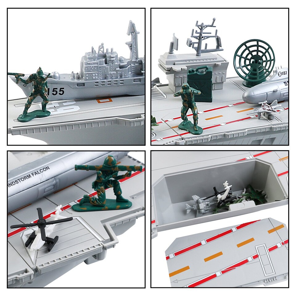 image 1 of Aircraft Carrier Military Toy Set – 20+ Accessories | Warplanes, Vehicles, Battleships & More | Gift for Kids