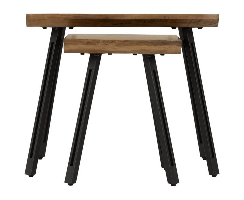 image 1 of Quebec Wave Edge Nest of Tables - L40 x W60 x H50.5 cm - Medium Oak Effect - Black