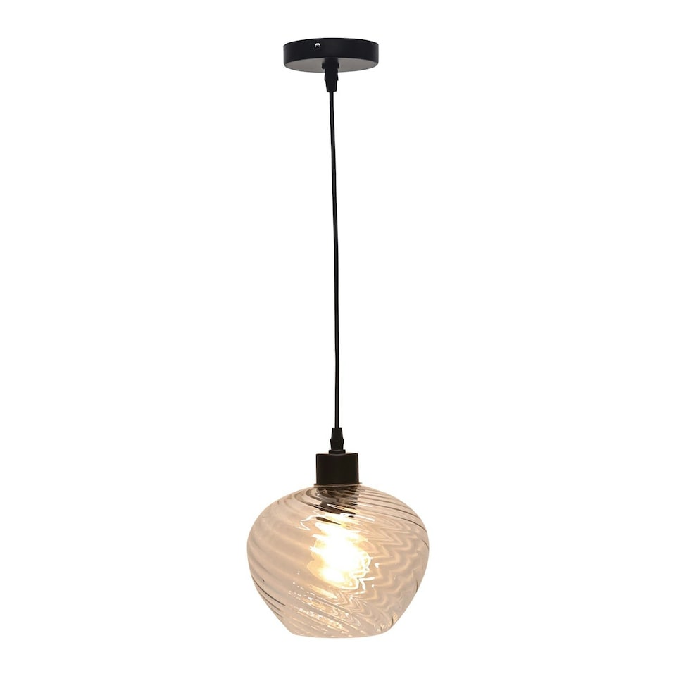image 1 of First Choice Lighting Set of 2 Bradson Clear Swirl Glass with Black Pendant Fittings Black | Clear