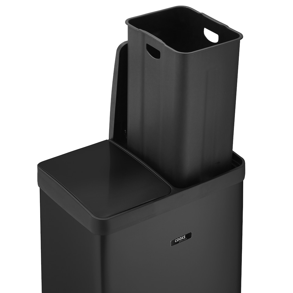 image 1 of Cooks Professional Dual Pedal Recycle Bin 60L with 2 x Compartments & Soft Close Lids | Black