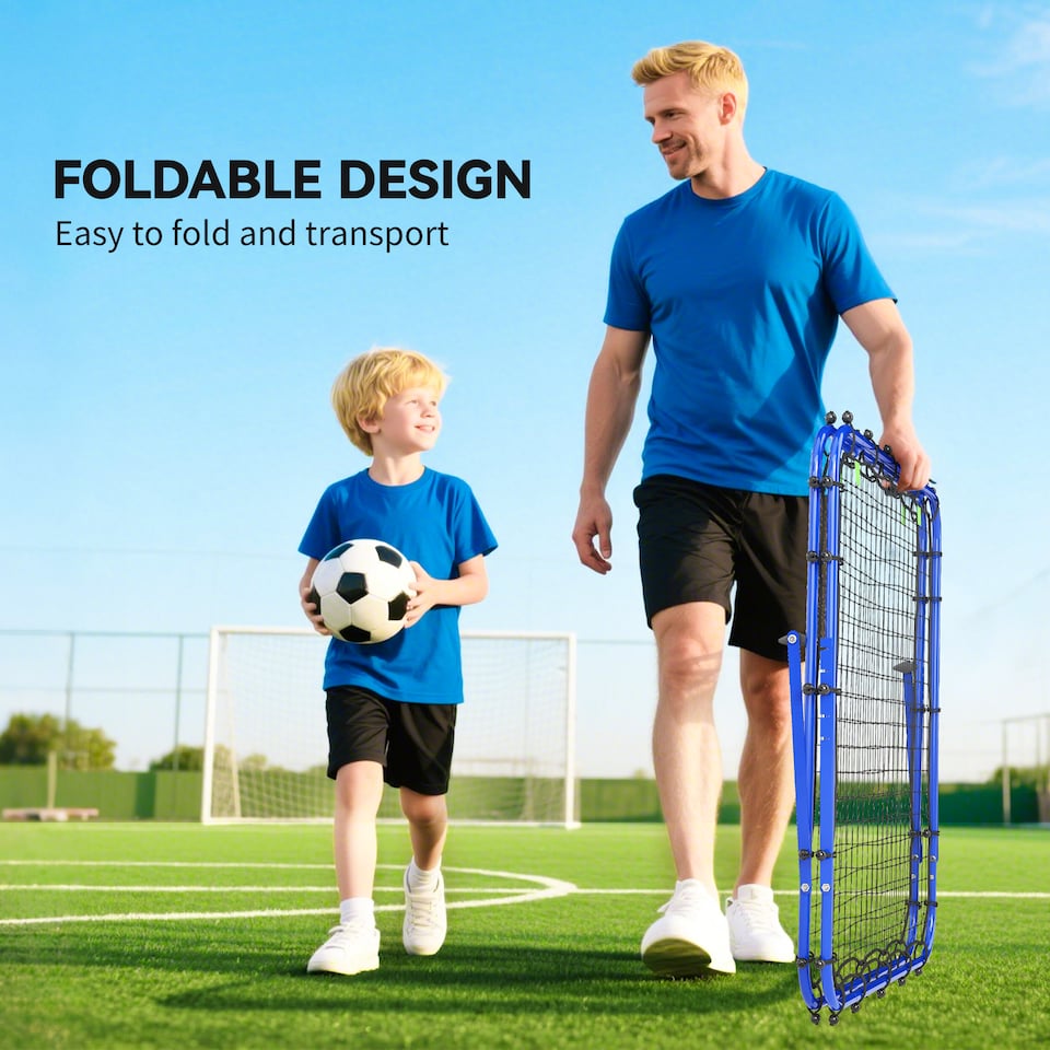 image 1 of HOMCOM Double-Sided Football Rebounder Net, Football Rebound Net Target Goal with Five Adjustable Angles, Blue