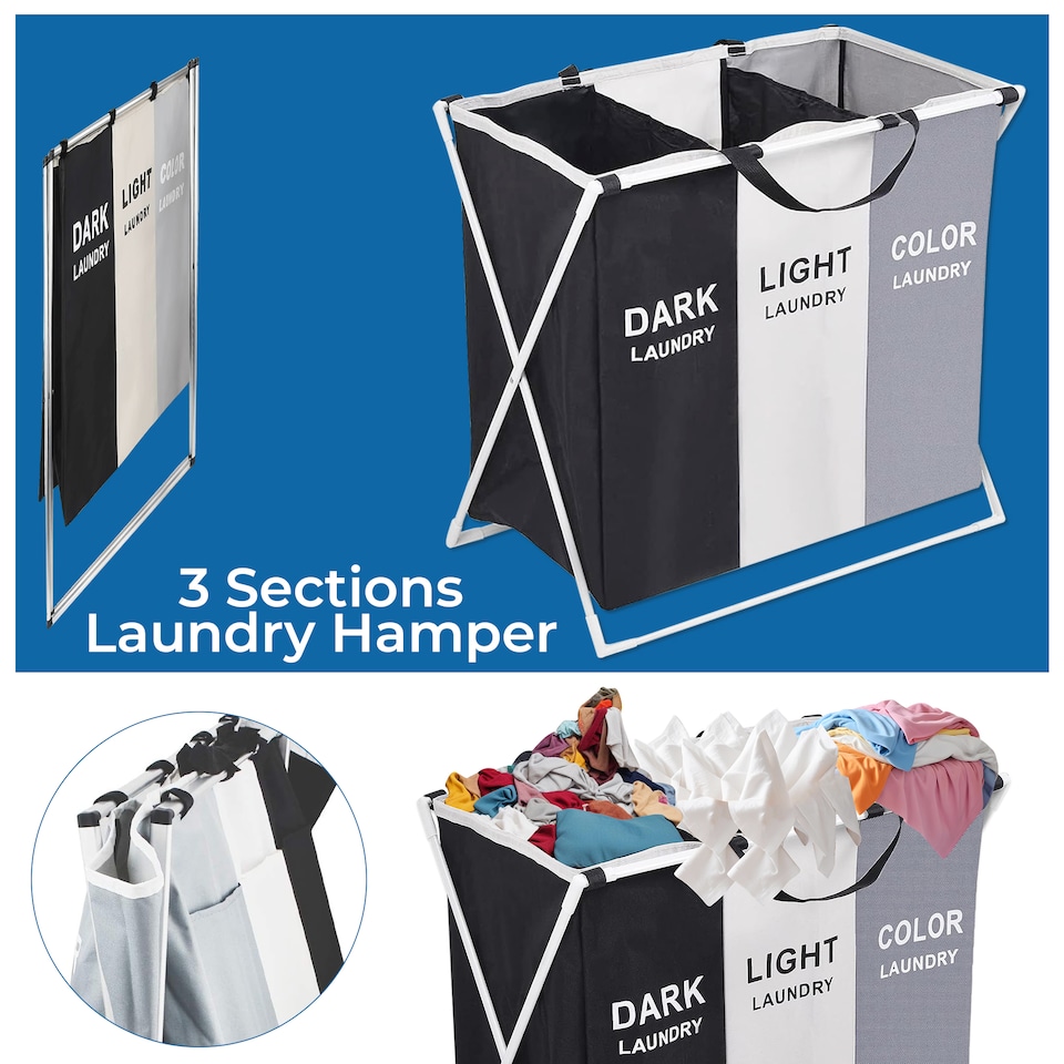 image 1 of 3 Large Compartment Collapsible Laundry Basket, Waterproof Laundry Hamper