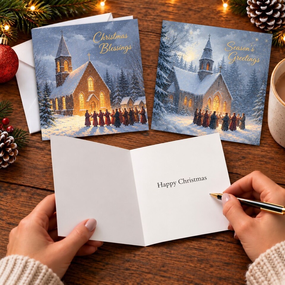 image 1 of 24 Christmas Cards With Envelopes Church Carol Singers 2 Designs