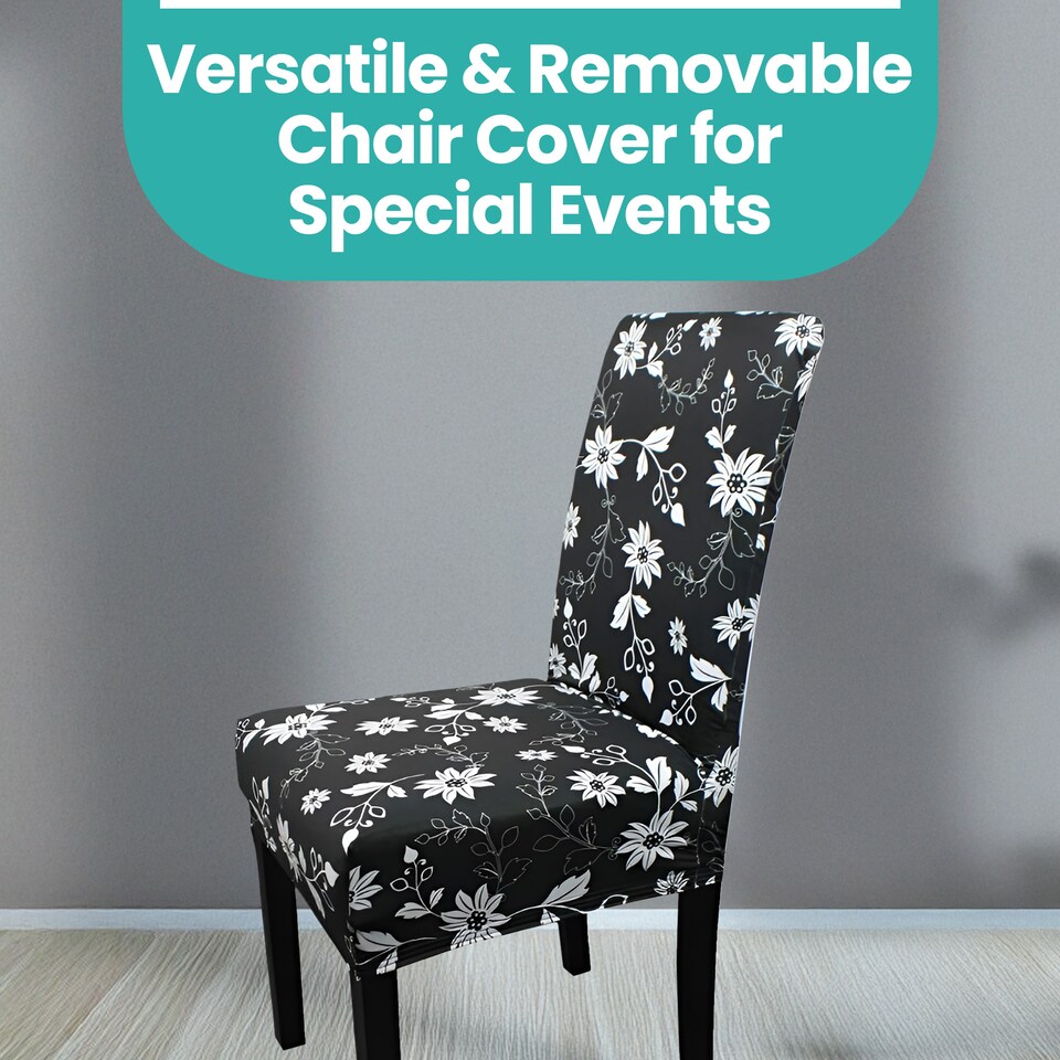 image 1 of Printed High-Back Chair Covers, Spandex Stretch Protective Slipcover - Black