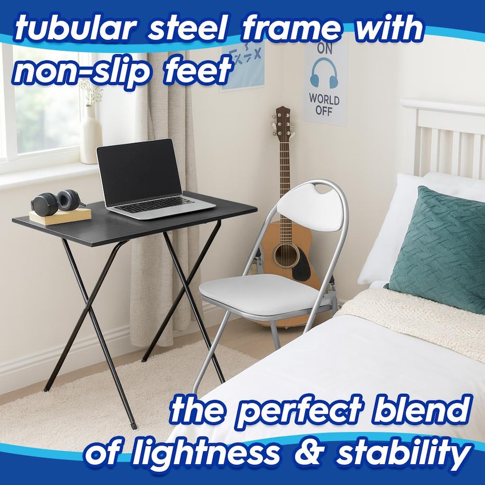 image 1 of Harbour Housewares Wooden Folding Desk & Chair Set - Black/White | Black | Black/White