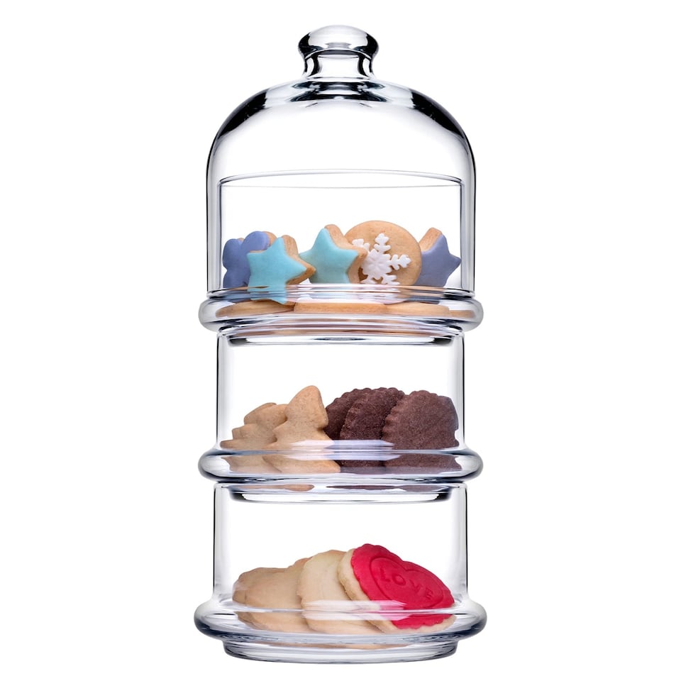 image 1 of 3 Tier Glass Cookie Jar Display Container with Dome Lid Sweets Biscuits