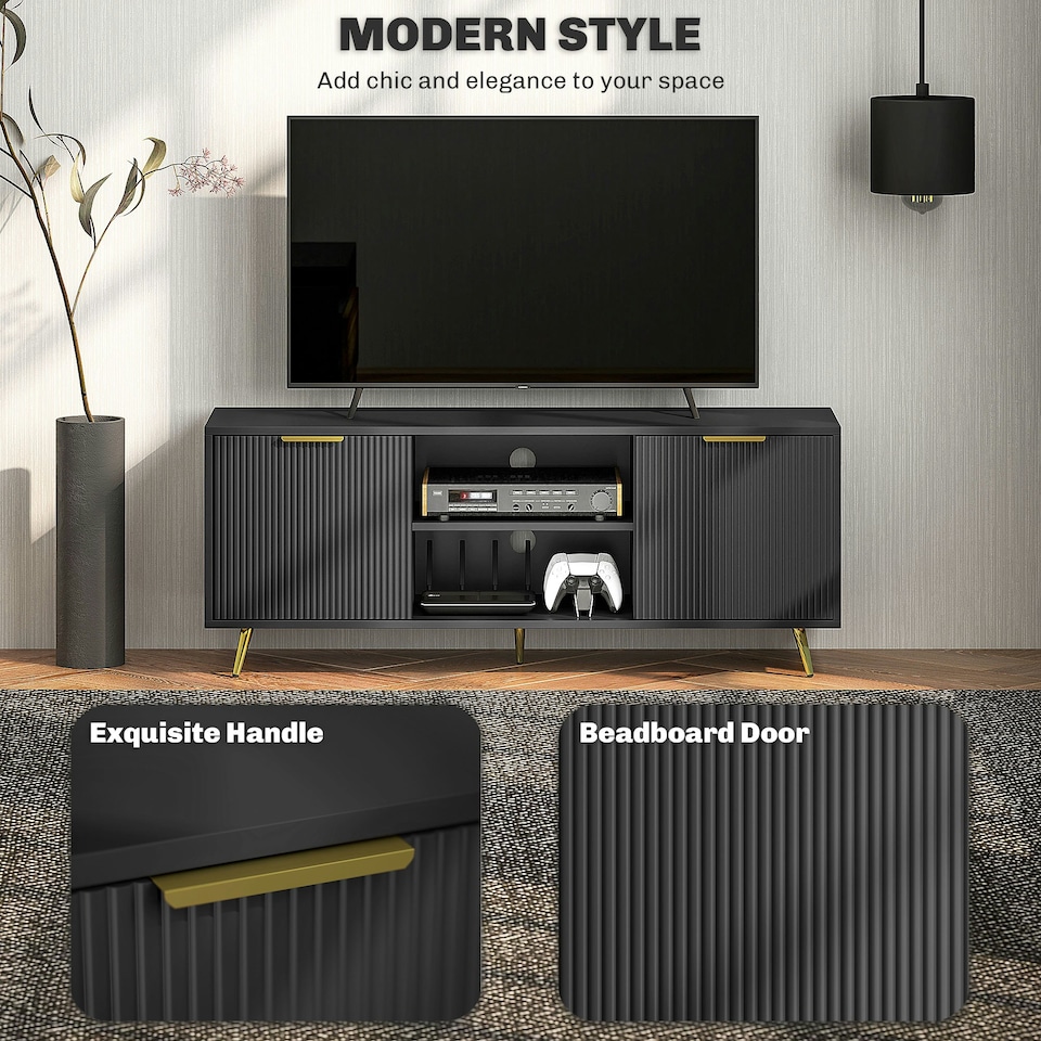 image 1 of HOMCOM Modern TV Stand Cabinet with Storage for Living Room, Black