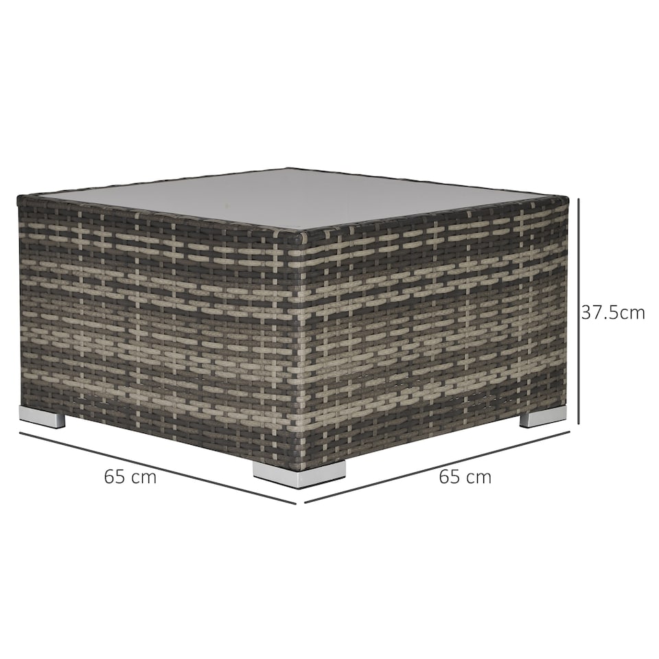 image 1 of Outsunny Rattan Garden Coffee Table, 65 cm Square Garden Rattan Table with Tempered Glass Top, All Weather Wicker Bistro Outdoor Furniture for Patio, Balcony, Porch, Deep Grey