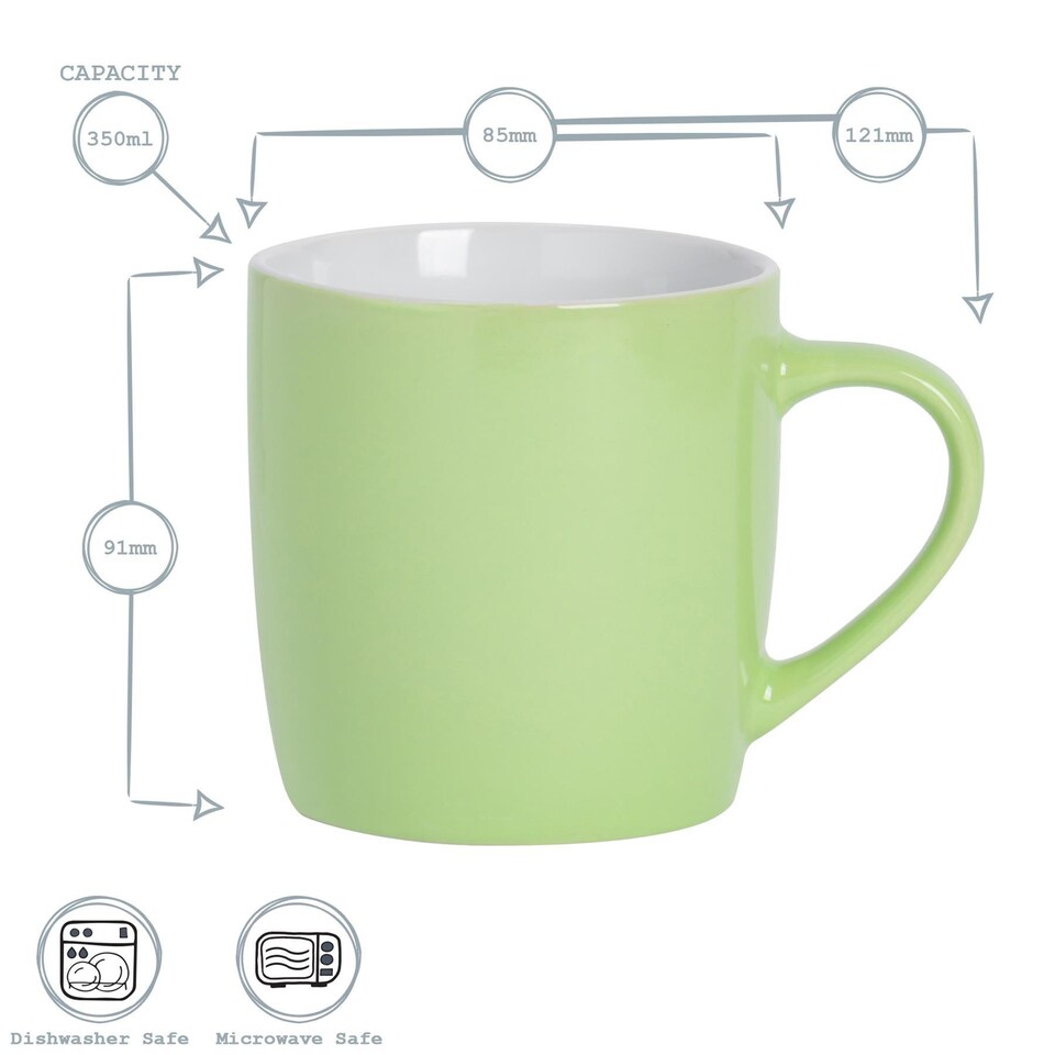 image 1 of Argon Tableware 350ml Coloured Coffee Mugs - Gloss Ceramic Stoneware Latte Cappuccino Cups Hot Chocolate Cups | Green | Green | 4