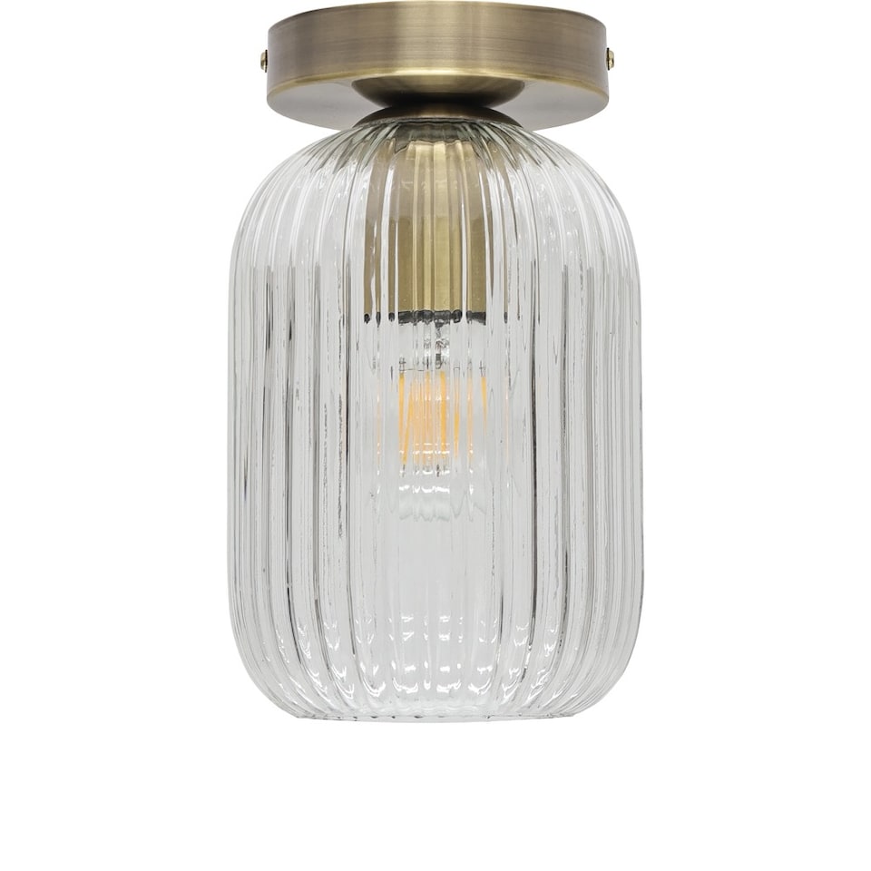 image 1 of Batley - Clear Ribbed Glass Antique Brass Ceiling Light Fitting