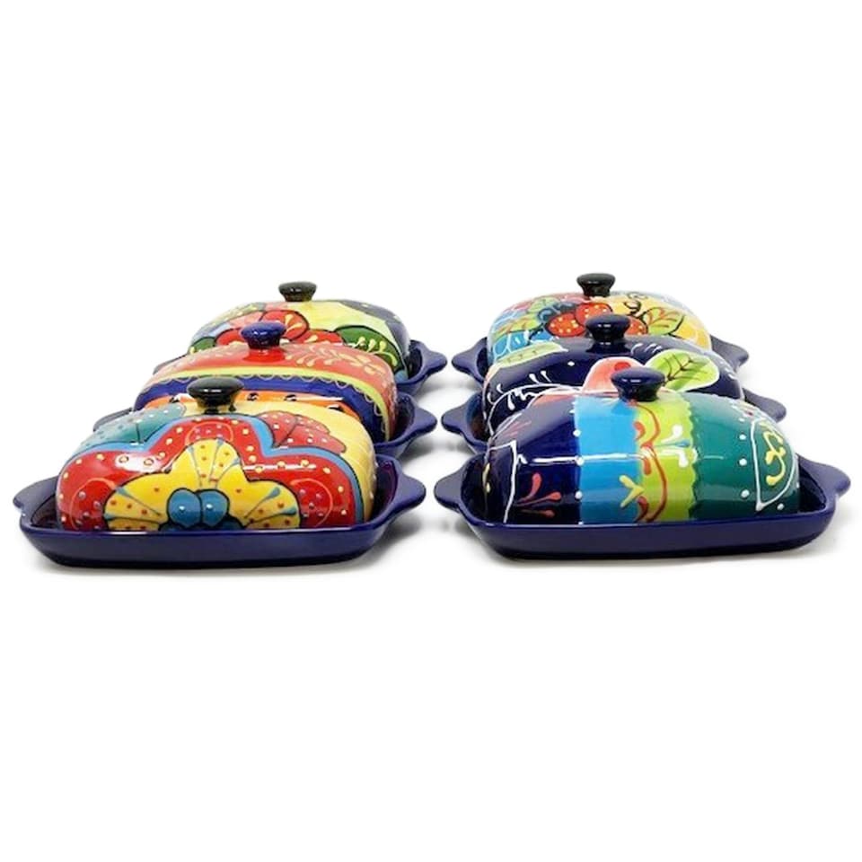 image 1 of Verano Spanish Ceramics Classic Spanish Butter Dish - 19cm L x 12cm W (internal 4cm H) Orange/Green | Multi | Orange/Green