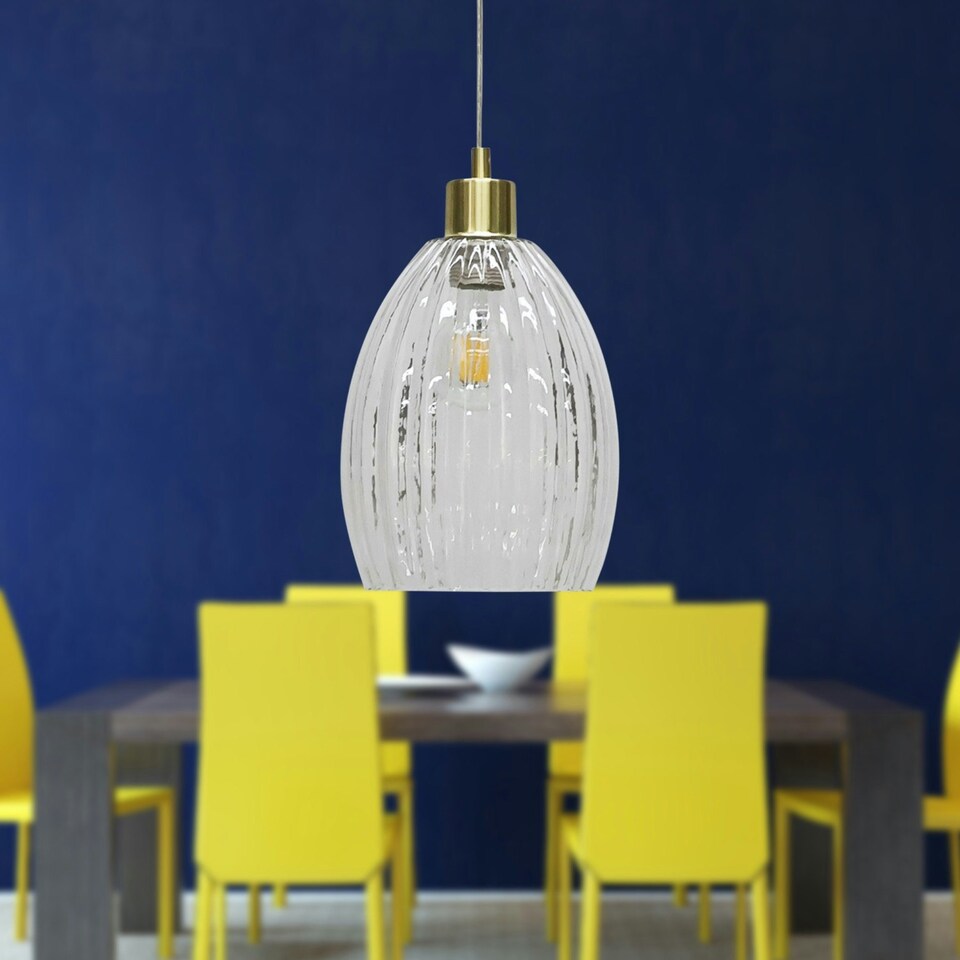 image 1 of First Choice Lighting Birch Clear Fluted Glass with Satin Brass Pendant Fitting Bronze | Clear