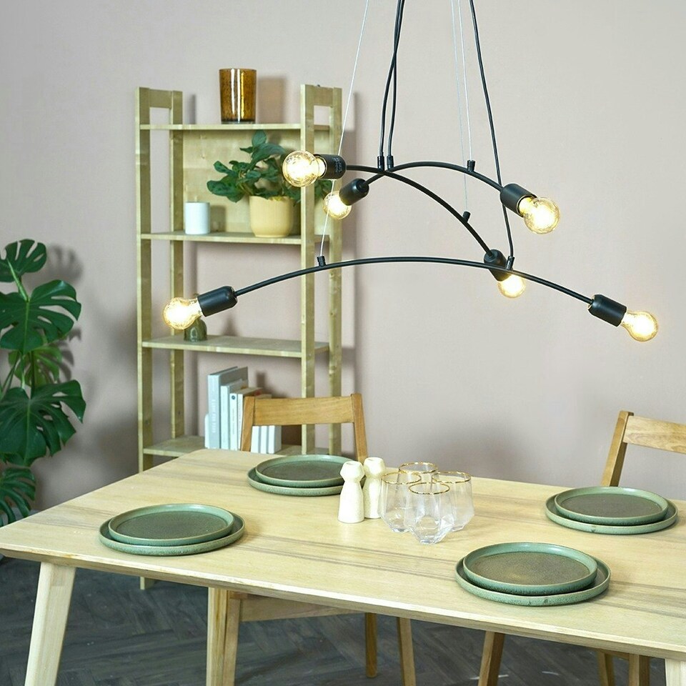 image 1 of ValueLights Sandie Matte Black Pendant Light and E27 GLS LED 4W Warm White 2700K Bulb