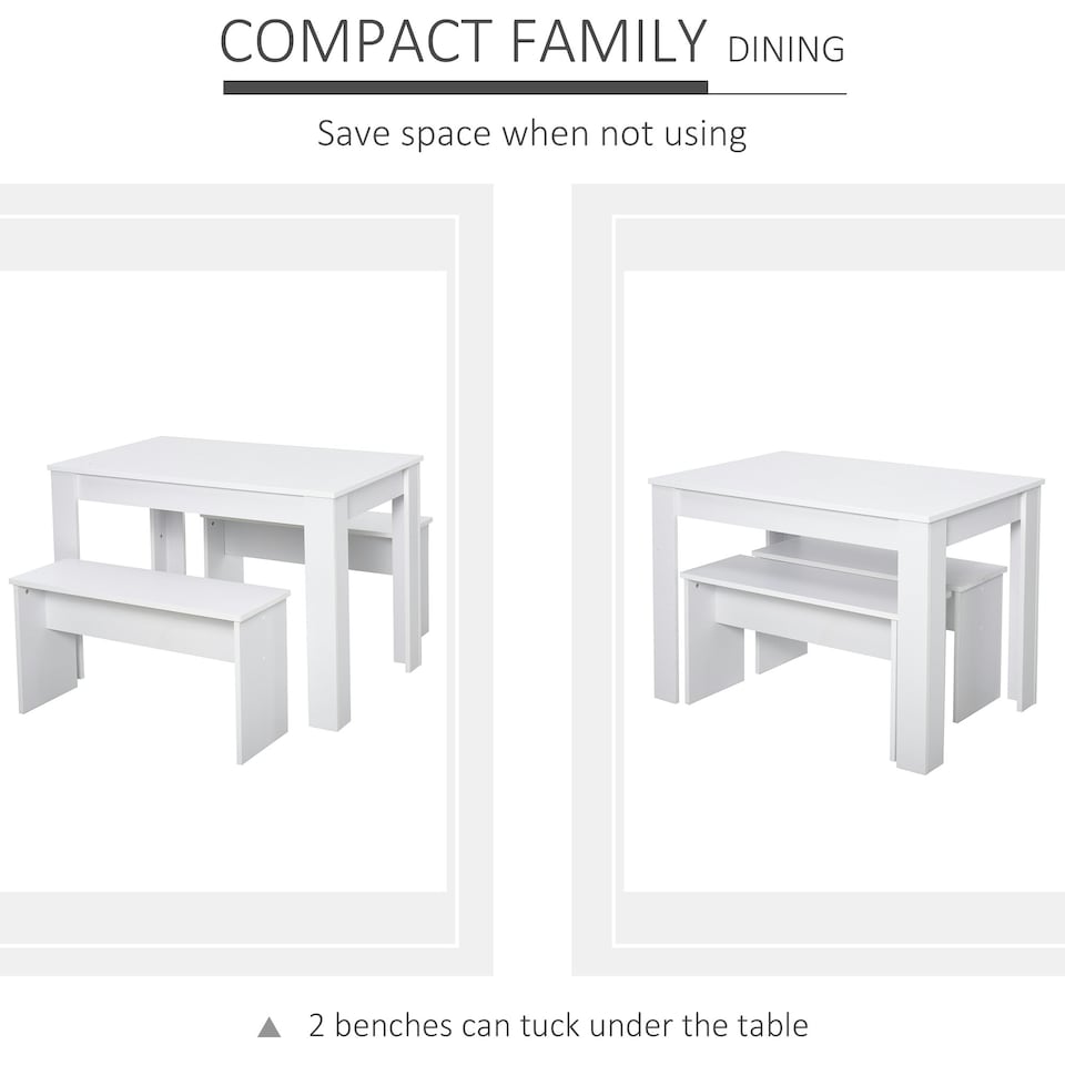 image 1 of HOMCOM 3 Pcs Modern Dining Table Set with Table 2 Bench Seats Compact