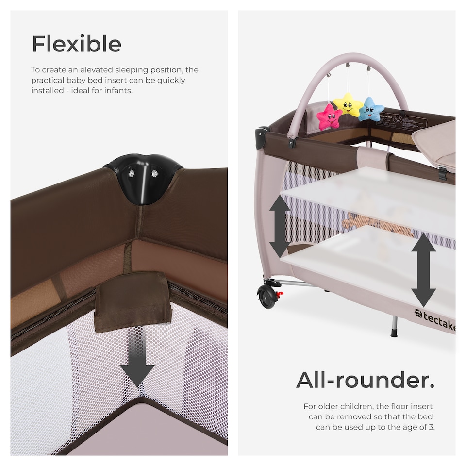image 1 of Travel Cot Dog - foldable, with changing mat, for children up to 36 months | Cream | brown | 132 x 75 x 104 cm | 1