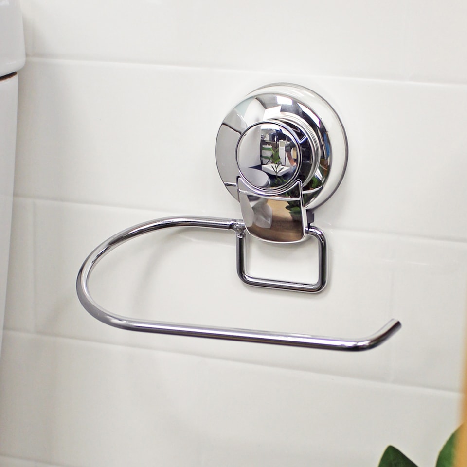 image 1 of Showerdrape Suctionloc Chrome Suction Wall Mounted Toilet Roll Holder with Mounting Disc | Silver | 1