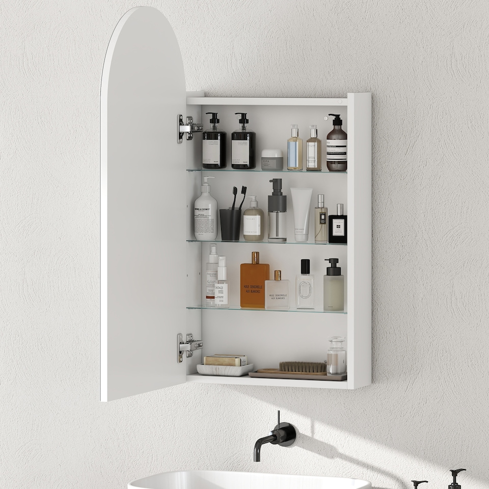 image 1 of HOMCOM Bathroom Mirror Cabinet with Adjustable Glass Shelves, White | White