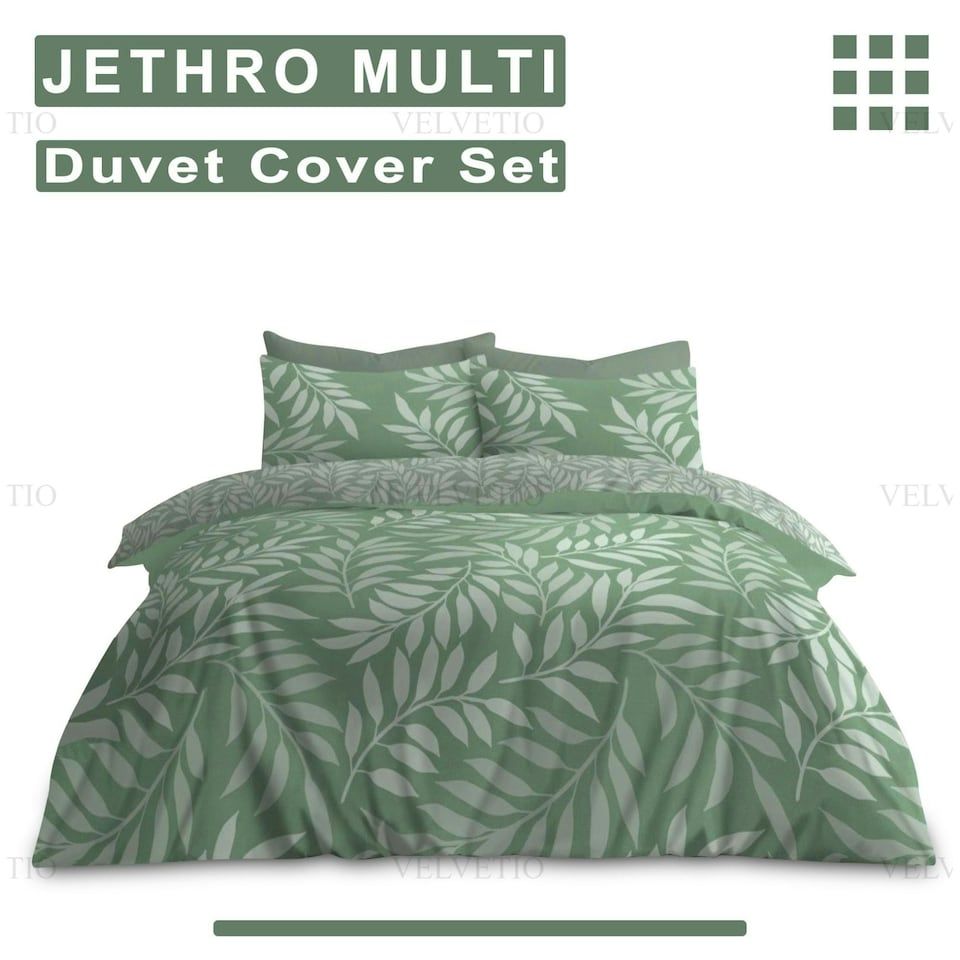image 1 of VELVETIO Jethro Complete Duvet Cover Set with Fitted Sheet Breathable Bedding Quilt Green | King