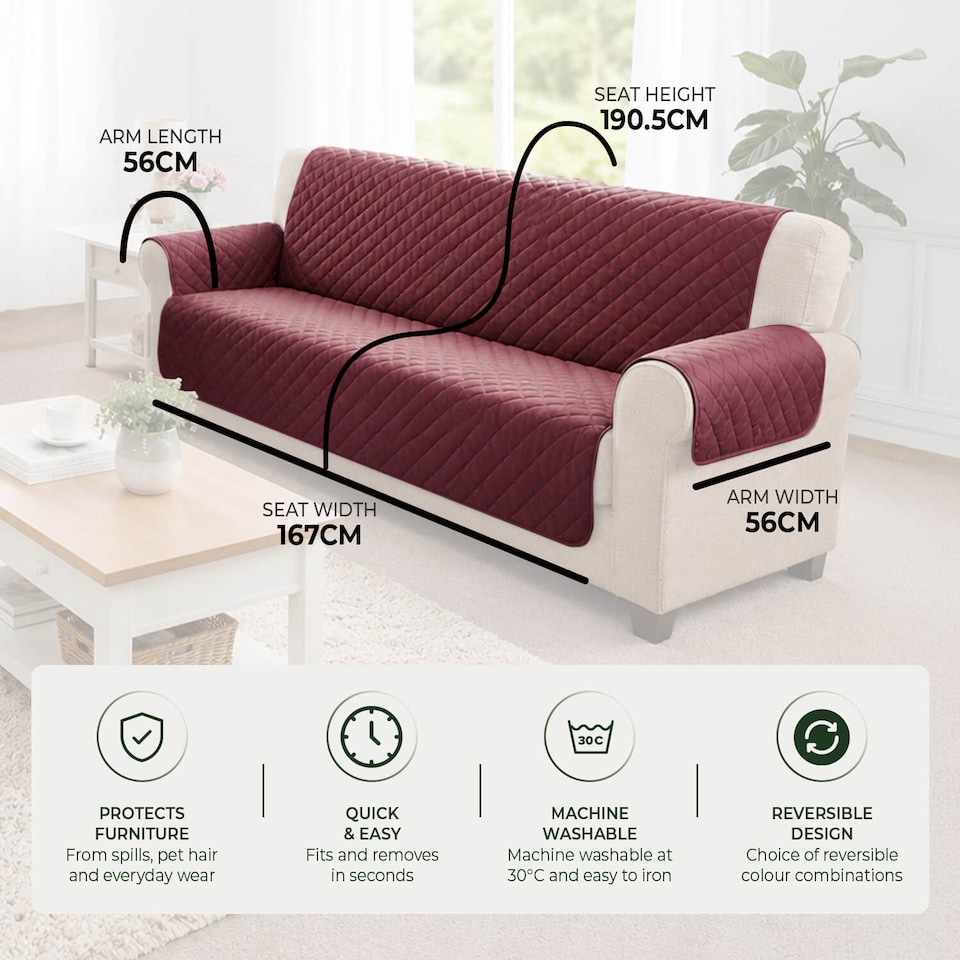 image 1 of Coopers Of Stortford 3 Seater Sofa Cover Quilted Washable Furniture Protector