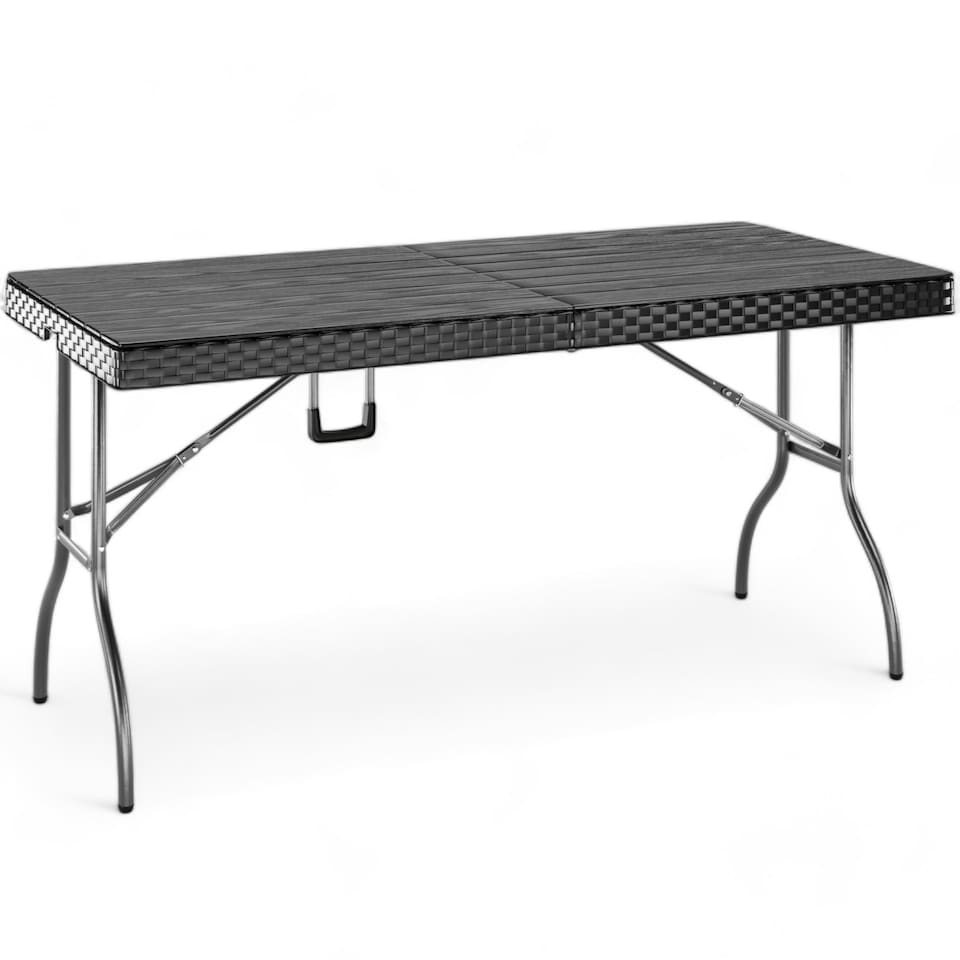 image 1 of 5Ft Rattan Effect Garden Folding Table and Chairs Garden Set - Black | Black | 5