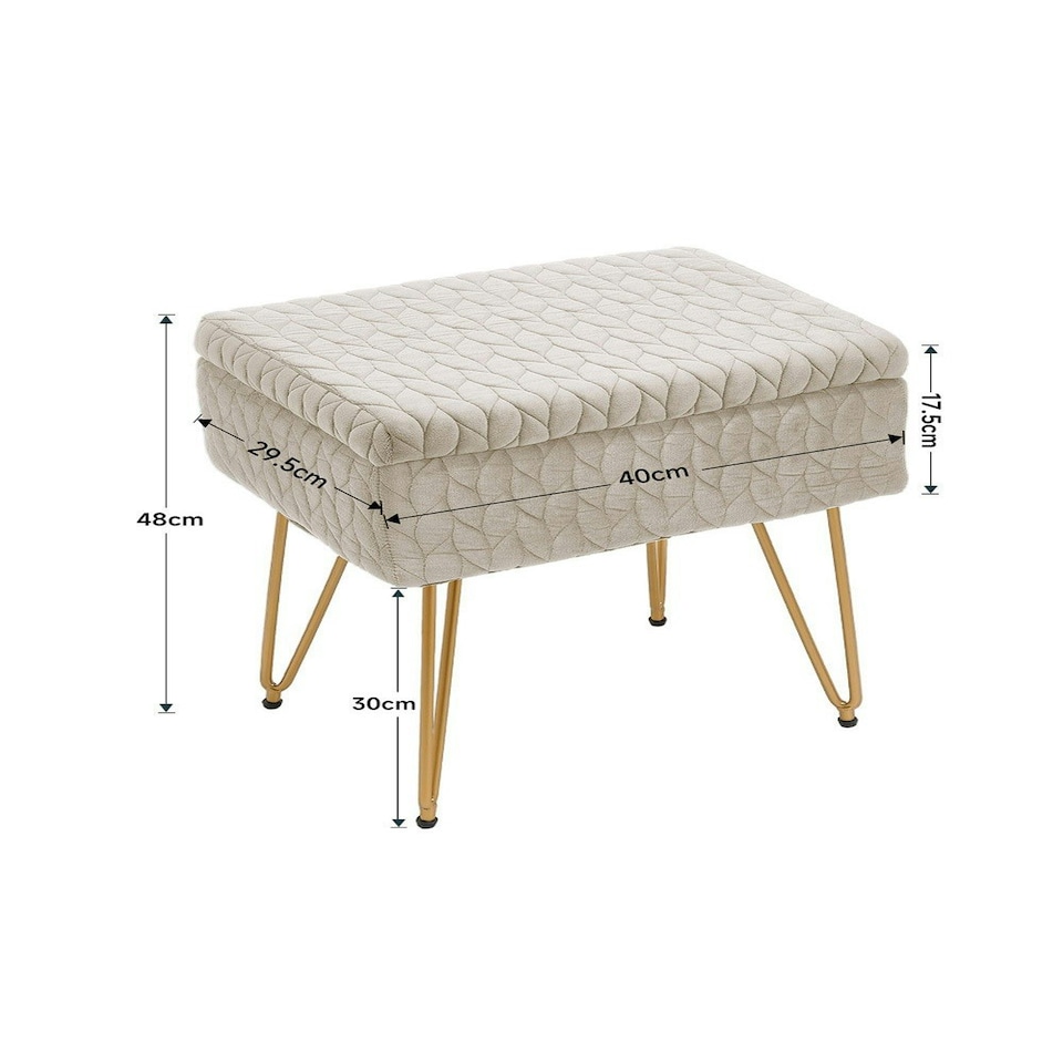 image 1 of Living and Home Rectangle Upholstered Storage Ottoman Vanity Stool Cream