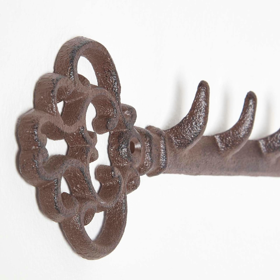 image 1 of Homescapes Ornate Vintage Key Cast Iron Wall Hook Brown | One Size