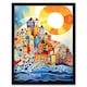 image 1 of Abstract Seascape Sunrise Village Folk Art 12x16" Framed Wall Art Print