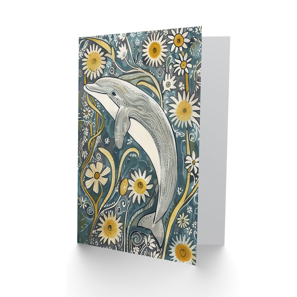 image 1 of Daisy Wildflowers Quirky Floral Dolphin Him Her Birthday Card