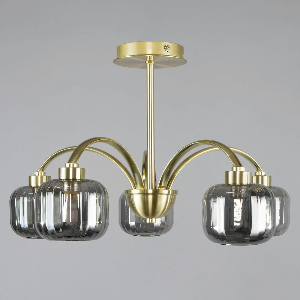 image 1 of BHS Lyna 5 Light Flush Ceiling Light, Satin Brass