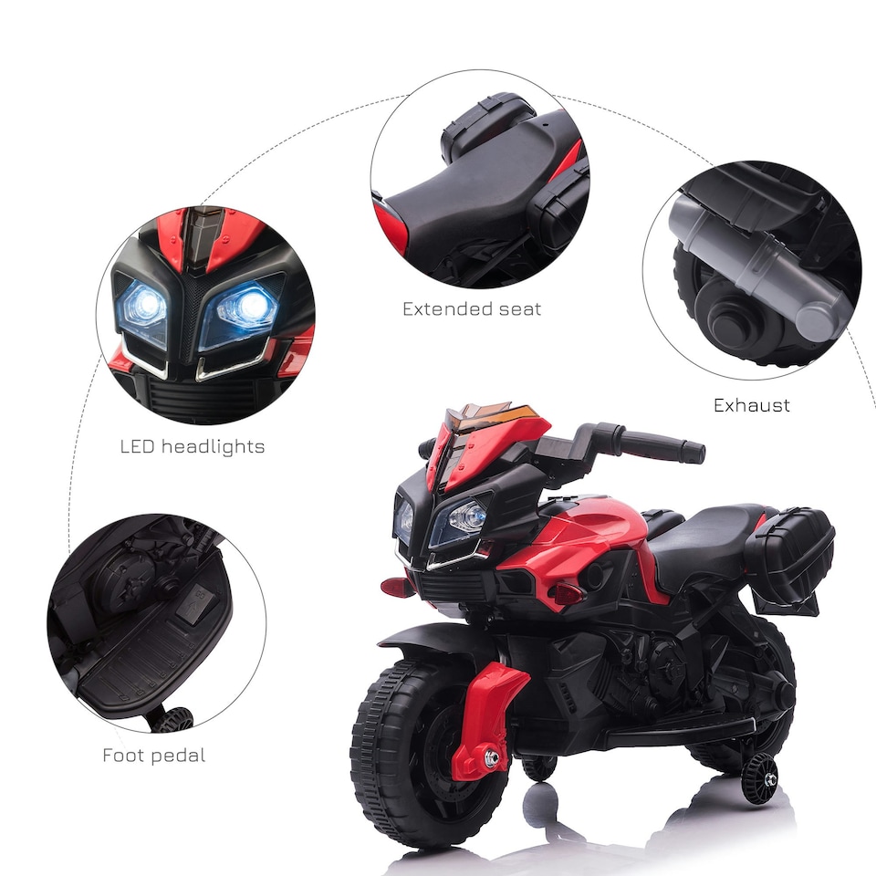image 1 of HOMCOM Kids 6V Electric Motorcycle Ride-On Toy Battery 18 - 48 months Red
