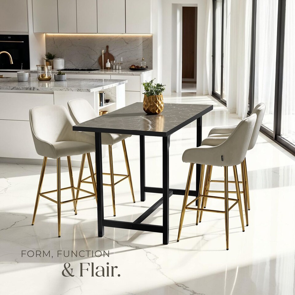 image 1 of Bar Stool Avane - with backrest, upholstered, velvet look | Cream | cream/gold | 57 x 48,50 x 108 cm | 4