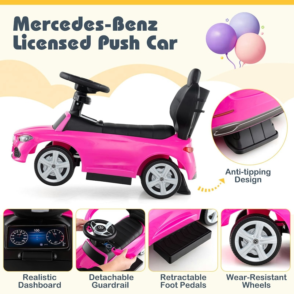 image 1 of COSTWAY 3-in-1 Ride on Push Car w/ Adjustable Canopy Pink