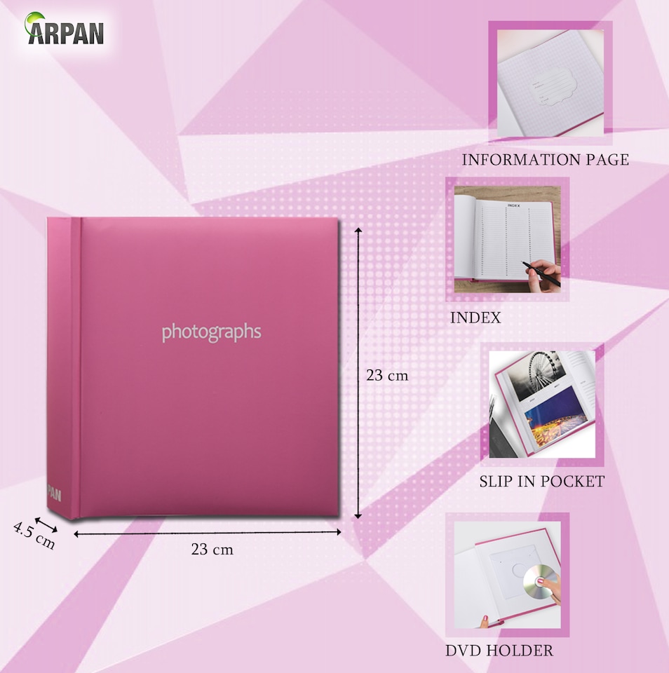 image 1 of ARPAN Slip In Case Book-Bound Memo Photo Album – Holds 200 Photos 6" x 4" (10x15cm) – Hardcover Memory Album with Writing Space for Family, Wedding & Travel Pictures