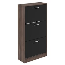 Vida Designs 3 Drawer Shoe Cabinet Shoe Rack Storage Cupboard, Walnut & Black
