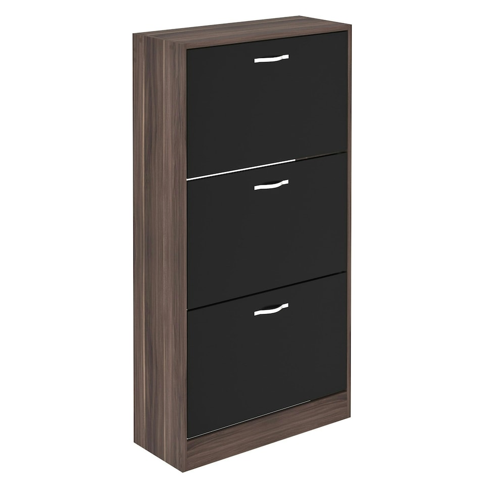 image 1 of Vida Designs 3 Drawer Shoe Cabinet Shoe Rack Storage Cupboard, Walnut & Black