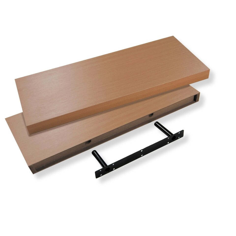 image 1 of Greenhurst Pack of 2 Easy Fit Floating Shelves, Light Oak , 40cm/60cm Brown | Oak | 40