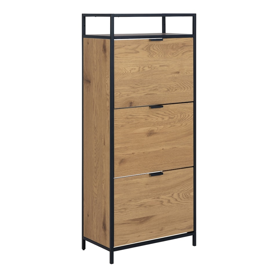 image 1 of Seaford Shoe Cabinet in Black and Oak