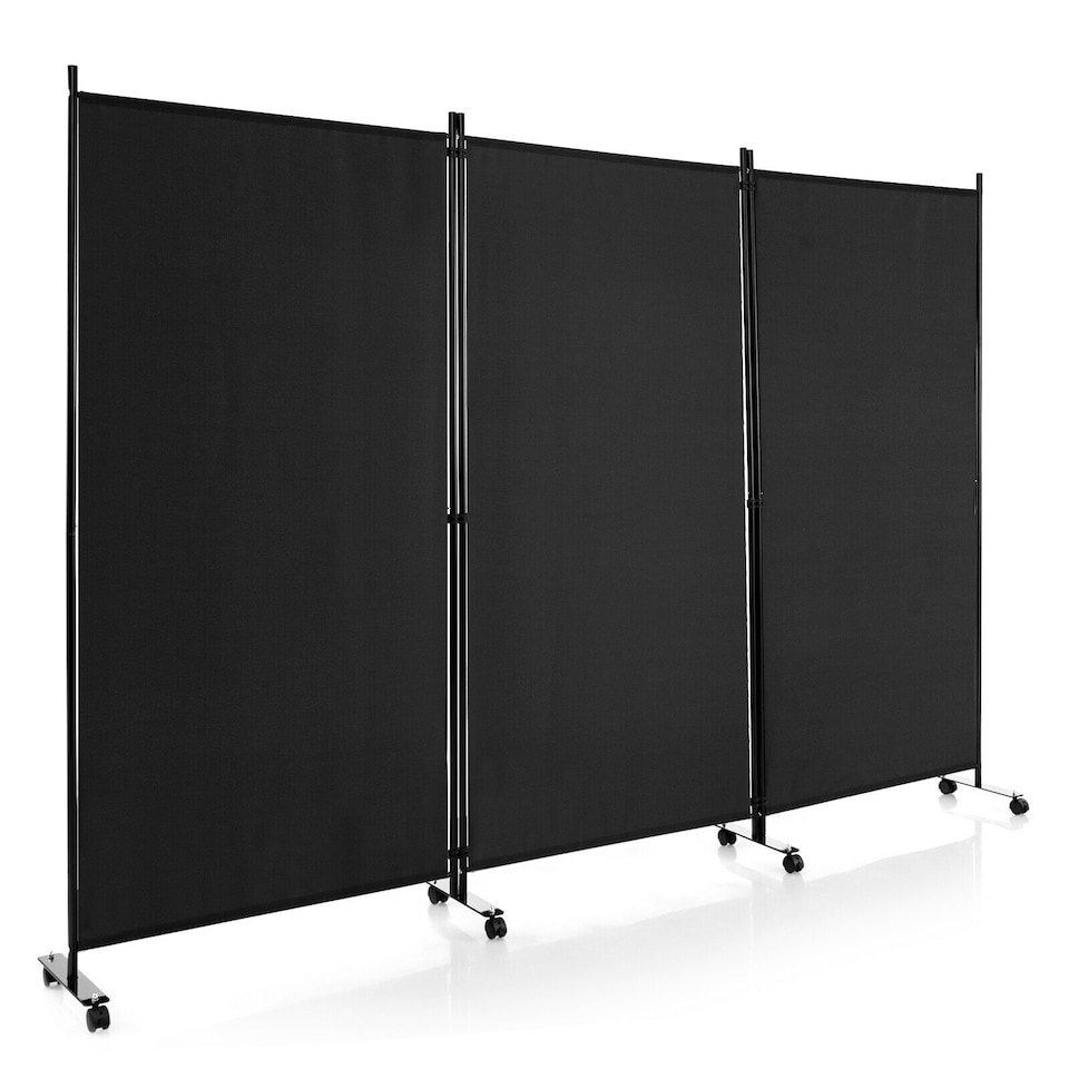 image 1 of COSTWAY 3 Rolling Privacy Screens Freestanding Panel Room Divider on Wheels Black