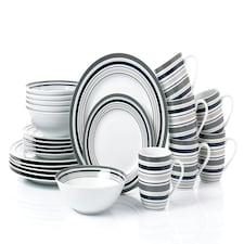 24pc Brompton Grey Stripe Dinner Set