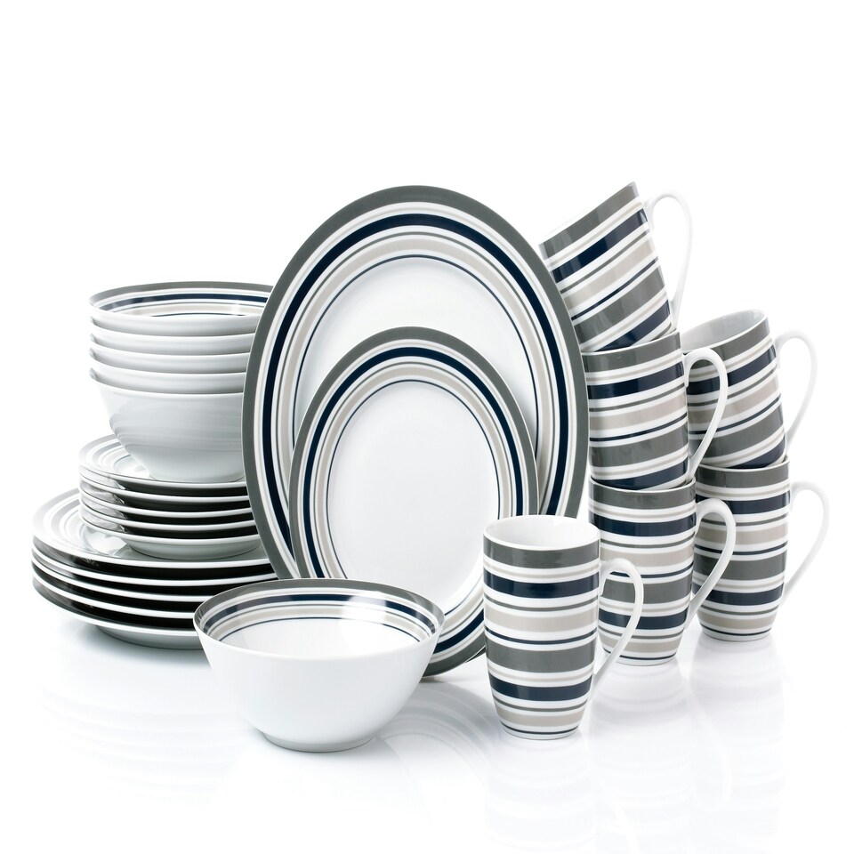 image 1 of 24pc Brompton Grey Stripe Dinner Set