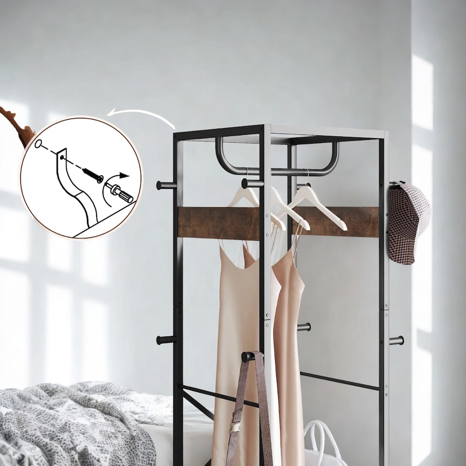 image 1 of Industrial Entryway Hall Tree Coat Rack Stand With Shoe Storage and Hooks