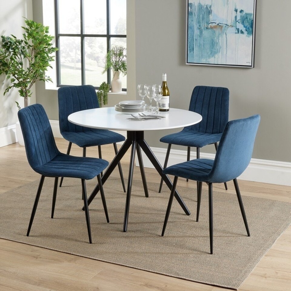 image 1 of Aspen Round Dining Table with 4 Straight Stitch Cord Dining Chairs - Blue/Black/White - Flat Packed Blue