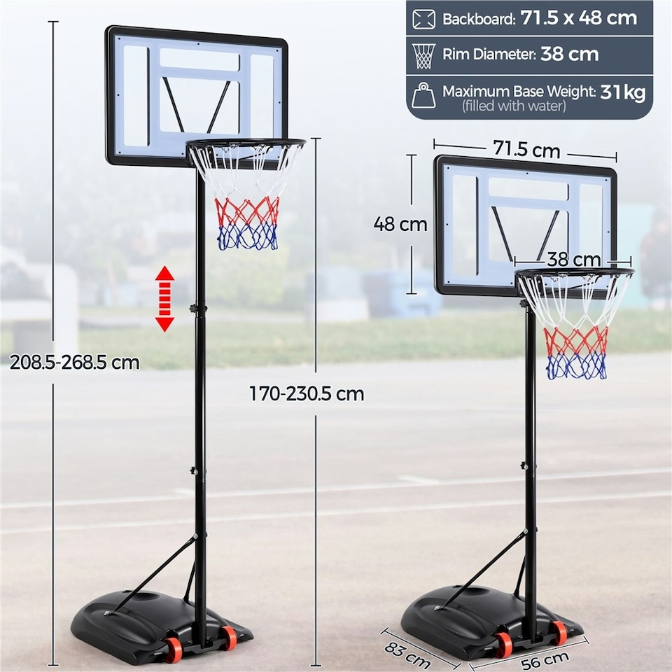 image 1 of Yaheetech Portable Basketball Hoop 170.5-230.5 cm Hoop Height Adjustment Black