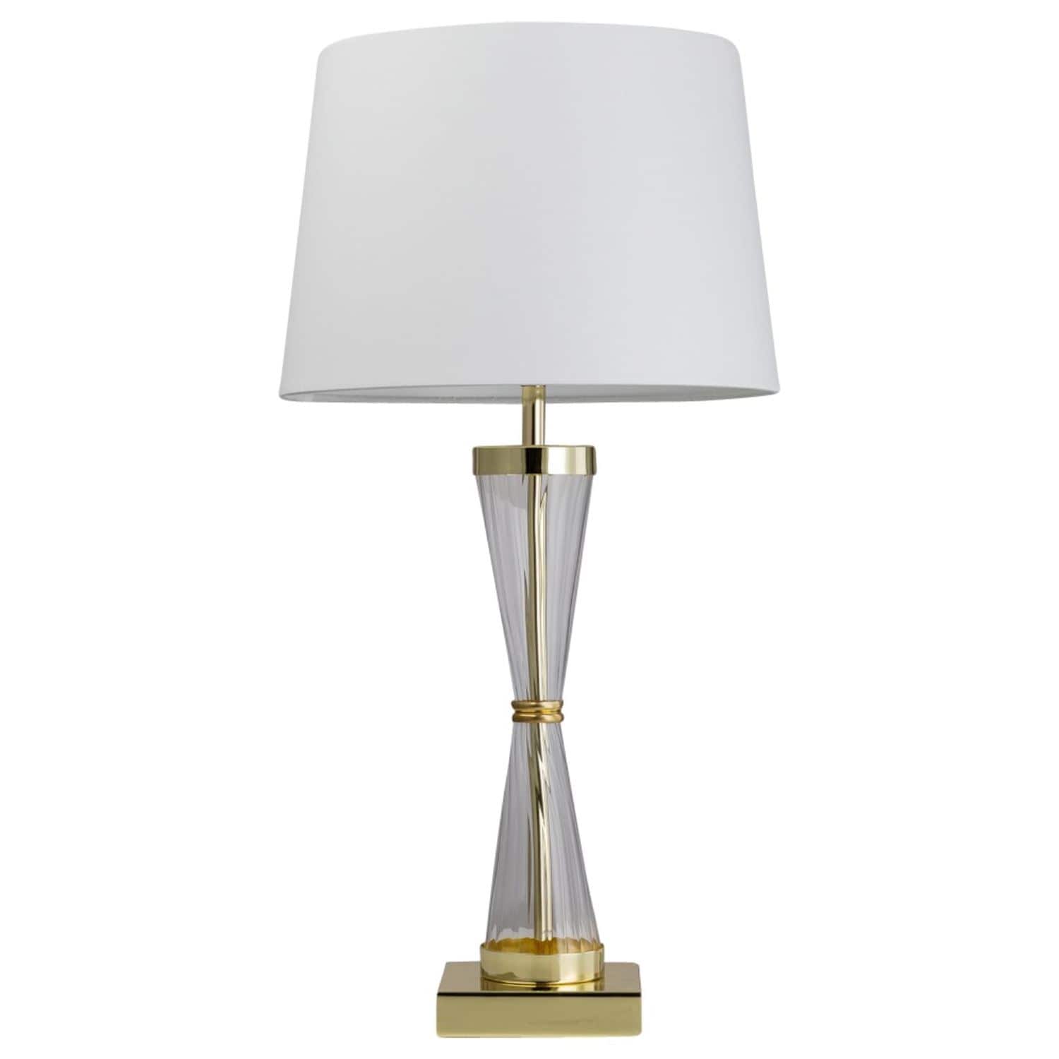 First Choice Lighting Gold Plated Table Touch Light with White Cotton Fabric Shade