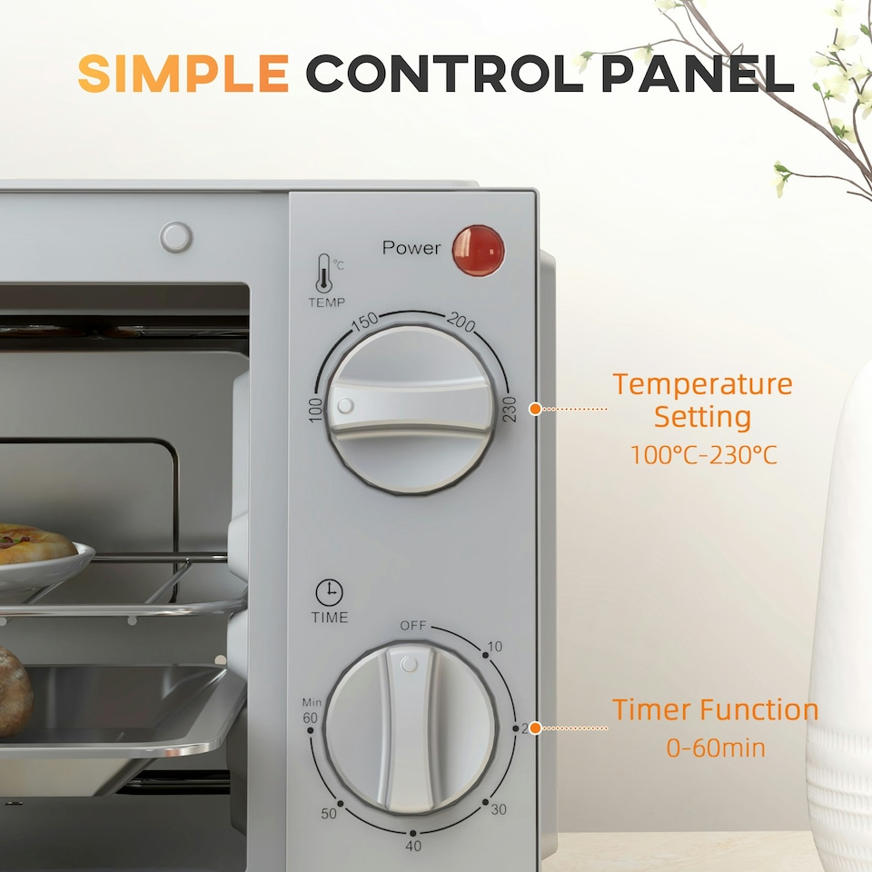image 1 of HOMCOM Mini Oven 9L Countertop Toaster Oven with Timer Control 750W Cream