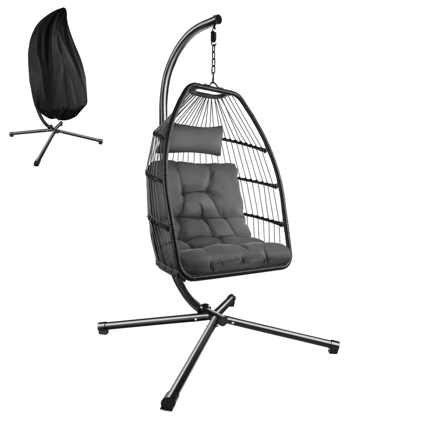 Egg Chair Ariane with Swing Seat Frame, Thick Cushions and Protective Cover | Grey | dark grey | 1